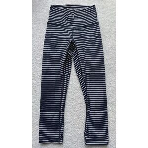 Lululemon Wunder Under Crop Leggings Pants 4 Black White Stripe High Rise 21"